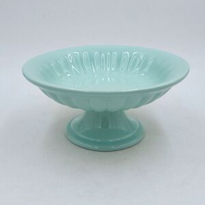 Maioliche Jessica Green Turquoise Pedestal Compote Fruit Bowl Fluted Italy 8 In